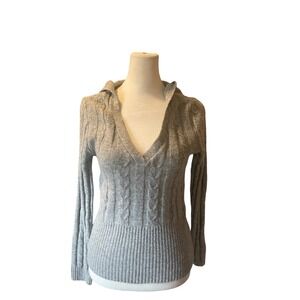No Boundaries Women Y2K Coquette Cable Knit Hooded Pullover Sweater S‎ Grey